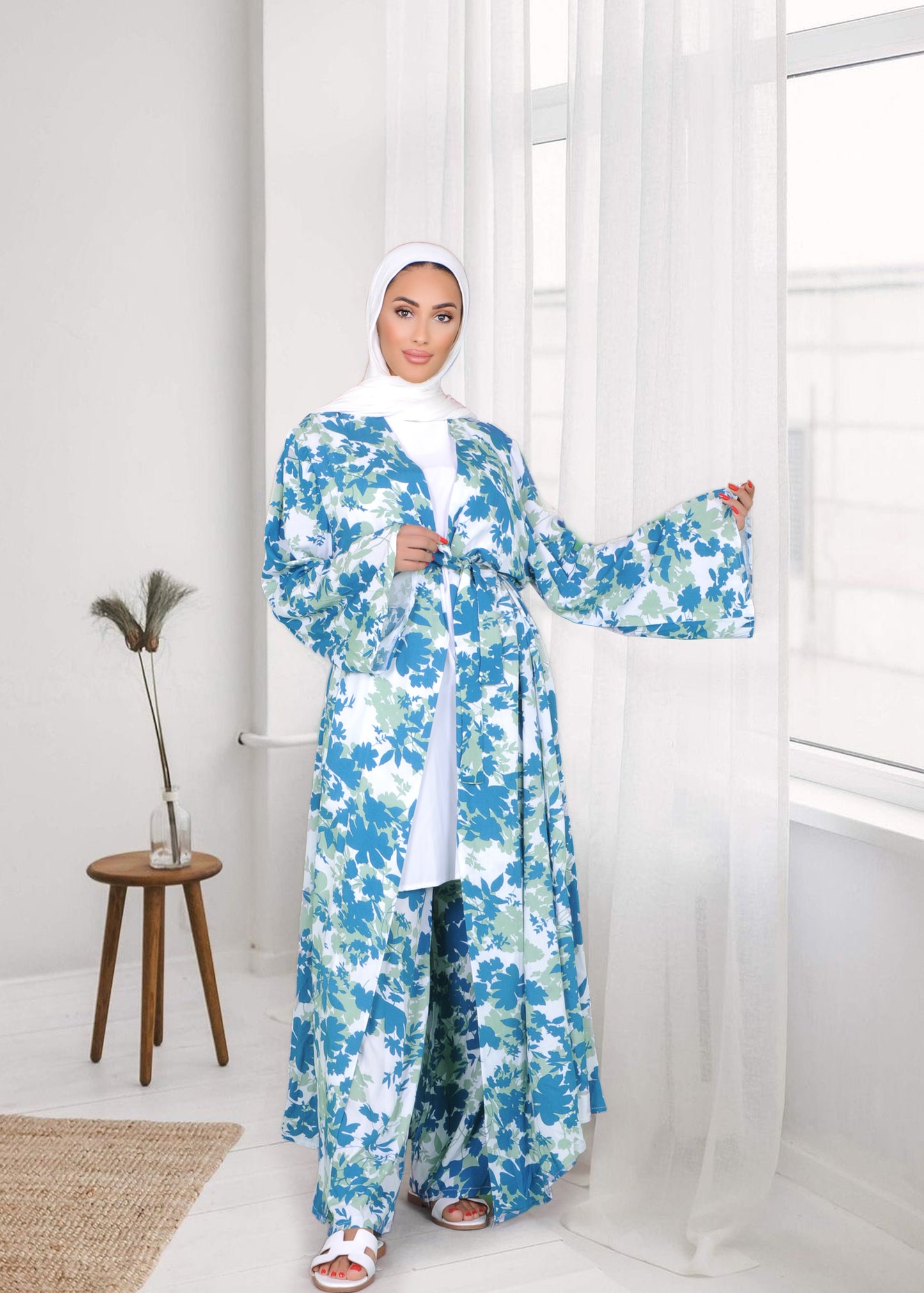 Teal Green Prints Versatile Modest Three-Piece Set